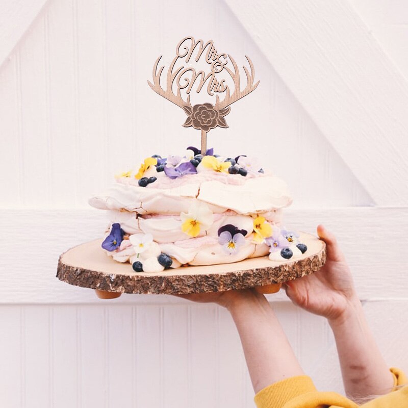 Mr &amp; Mrs Houten Bruiloft Cake Topper Voor Wedding Party Decoratie Engagement Ceremonie Liefde Letters Craft Cake Decor Supplies