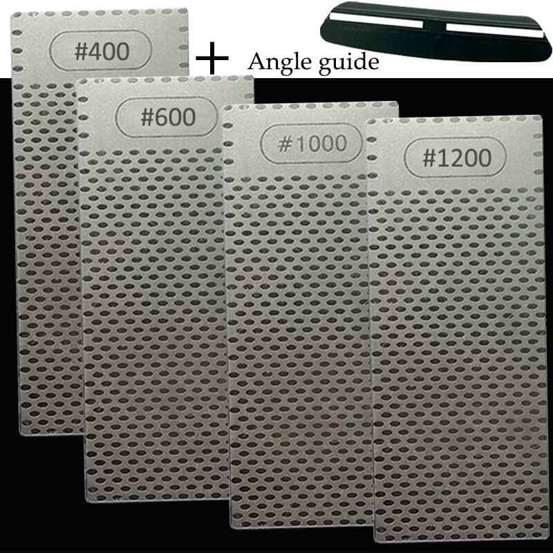 Diamond Knife Sharpening Stone Knife Sharpener Fixed angle sharpener 150x63x2.5mm Grit 400 600 1000 1200 Angle guide: 4 pcs set