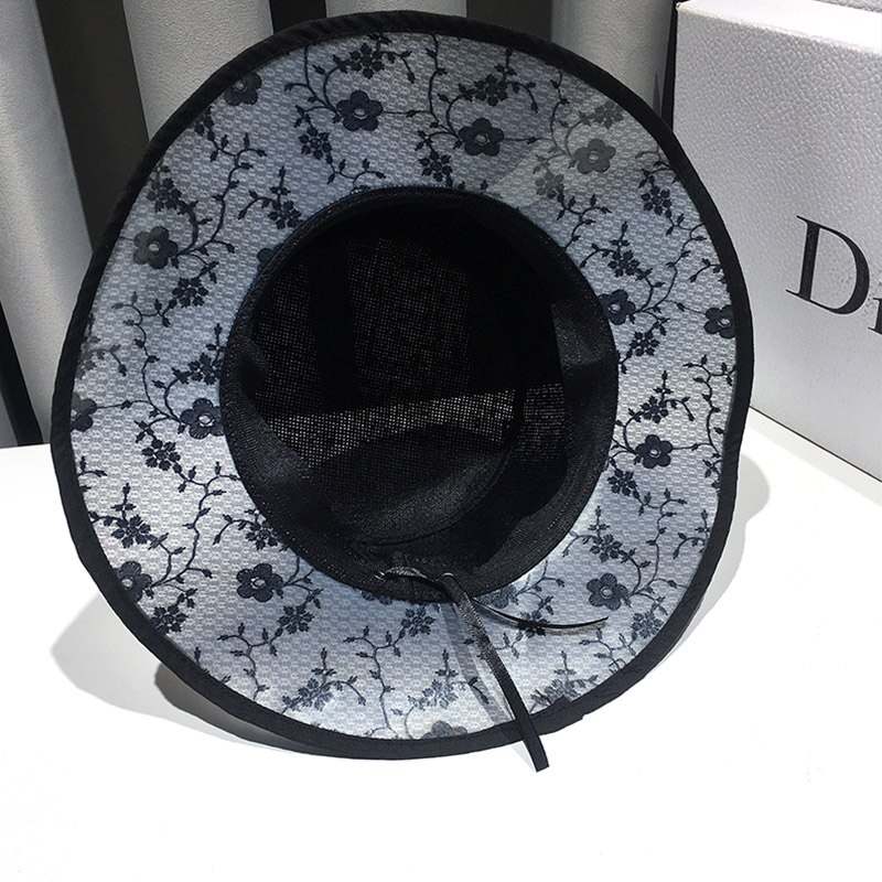 Franse Stijl Vrouwen Witte Hoed Bloem Patroon Strand Zonnehoed Haak Packable Reizen Vrouwen Hoed Derby Kerk Hoed Dames Schipper hoed
