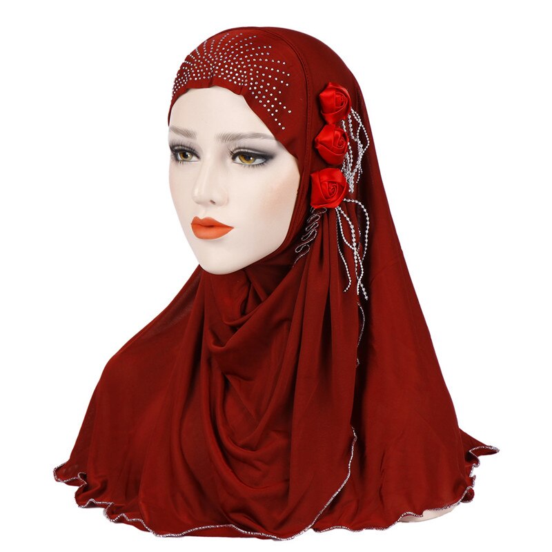 Malaysia muslim hijab tørklæde solid bomuld blomst diamant sjal kvinder tørklæde klar til at bære hijab musulman femme foulard