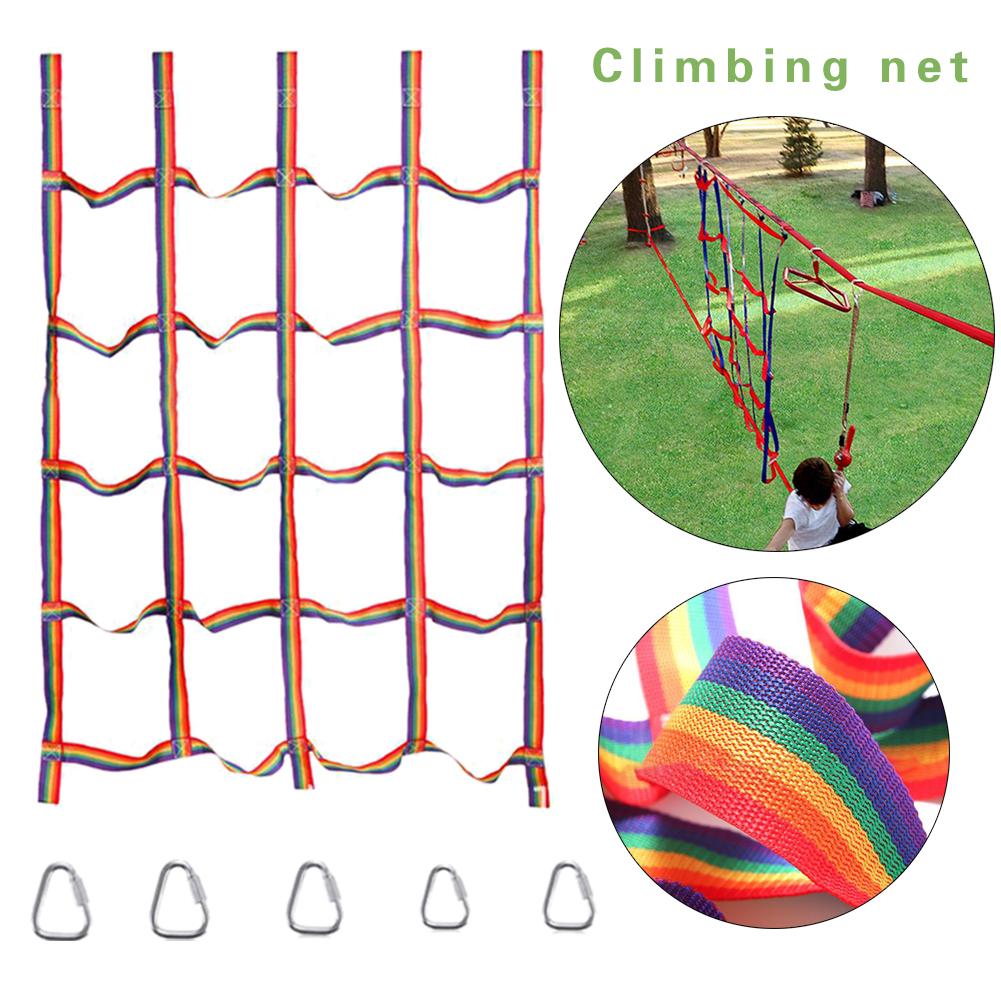 Kids Outdoor Climbing Wall Rainbow Ribbon Net Children Physical Training Climbing Net for Daily Sports Team Training Fitness Toy: Default Title