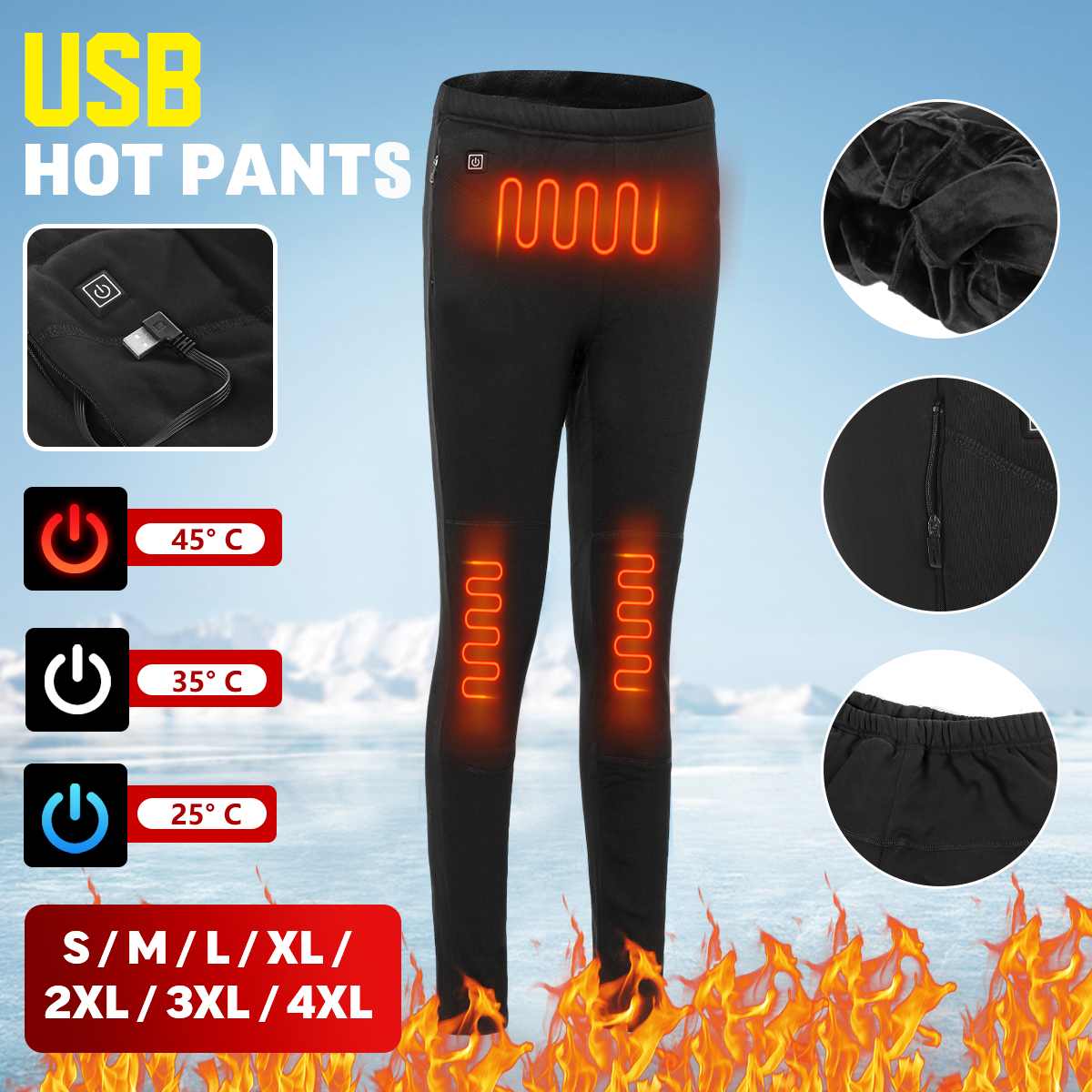 25/35/45 °c warme broek elektrisch verwarmd usb-stroombasis katoen verstelbare warmte-isolerende elastische broek legging winter voor wandelen