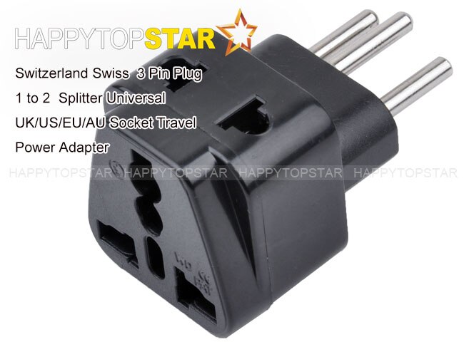 1 to 2 Splitter Universal UK/US/EU/AU 3 Pins / 2 Pins Socket to Switzerland Swiss 3 Pin Travel Power Adapter Adaptor Plug