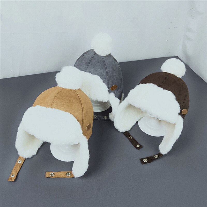 3 Colors Toddler Beanie Hat Simple Style Bomber Hats Casual Thicken Ear Hats Kids Winter Warm Plush Caps Beanie Hats