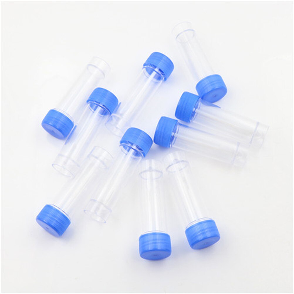 10pcs 30ml kruk fles plastic urine buis met lepel clear specimen test container blauw schroef top