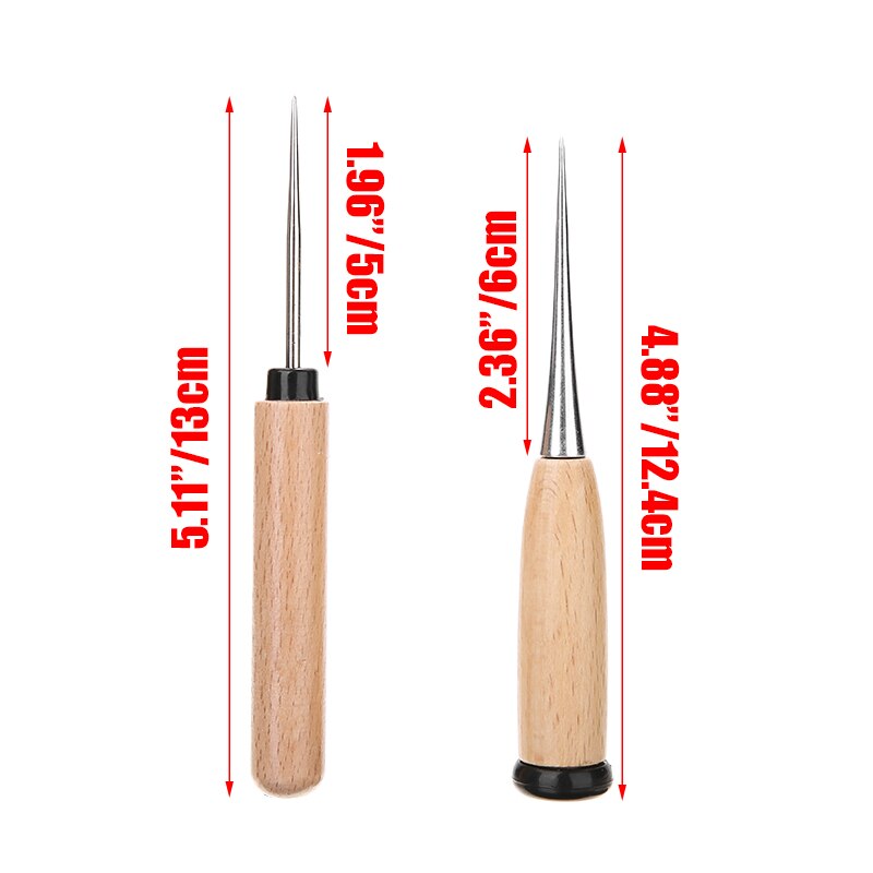 2 uds. De zapatos de costura de cuero de lona, herramienta con mango de madera, punzón punteado, herramienta de aguja para reparación, costura, punzón Artesanal de cuero