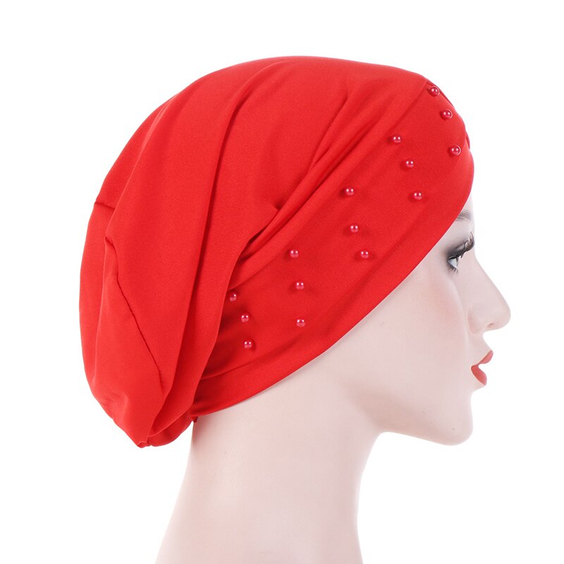 cotton solid folds pearl muslim turban scarf women islamic inner caps Arab wrap head femme musulman turbante mujer