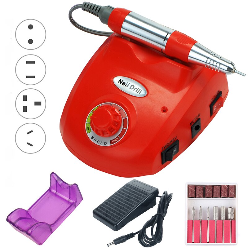 Juego de brocas eléctricas para uñas de 20W y 35000RPM, juego de brocas para manicura y pedicura, Kit de fresas, removedor de Gel, equipo fuerte para uñas: 35000 red