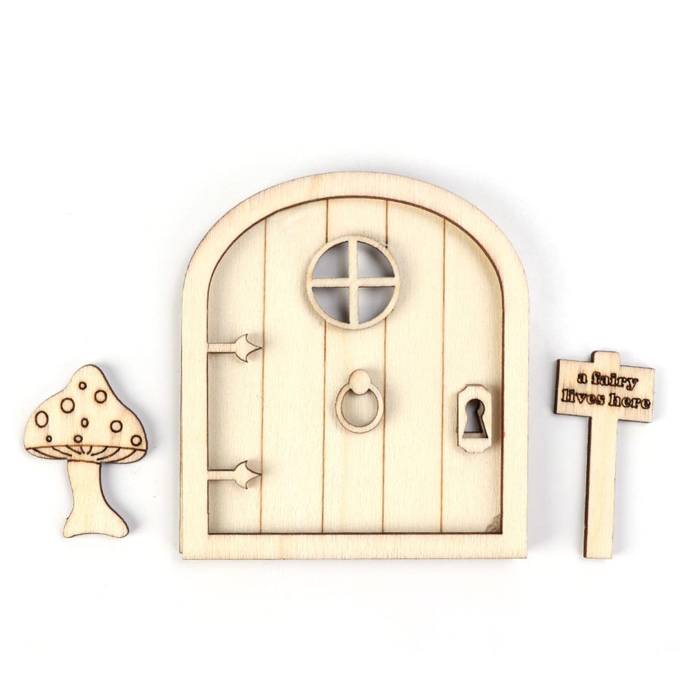 Ourwarm 6 stk træ fe havedør håndværk alf håndværk diy favor miniature fe haven tegn diy vintage hjem indretning hobby: Lysegrå
