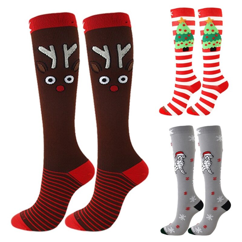 Dames heren sokken kerst compressiekousen druksokken elandenpatroon elastische kniekousen hardloopsokken