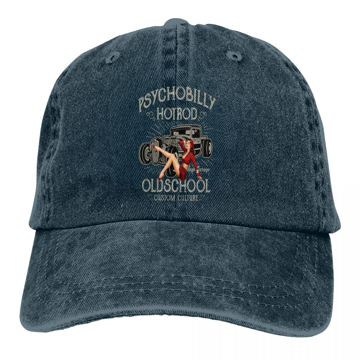 Psicobilly Hot Rod berretti da Baseball berretto con visiera Pin Up Girl Art Culture cappelli da sole per uomo: Blu Navy