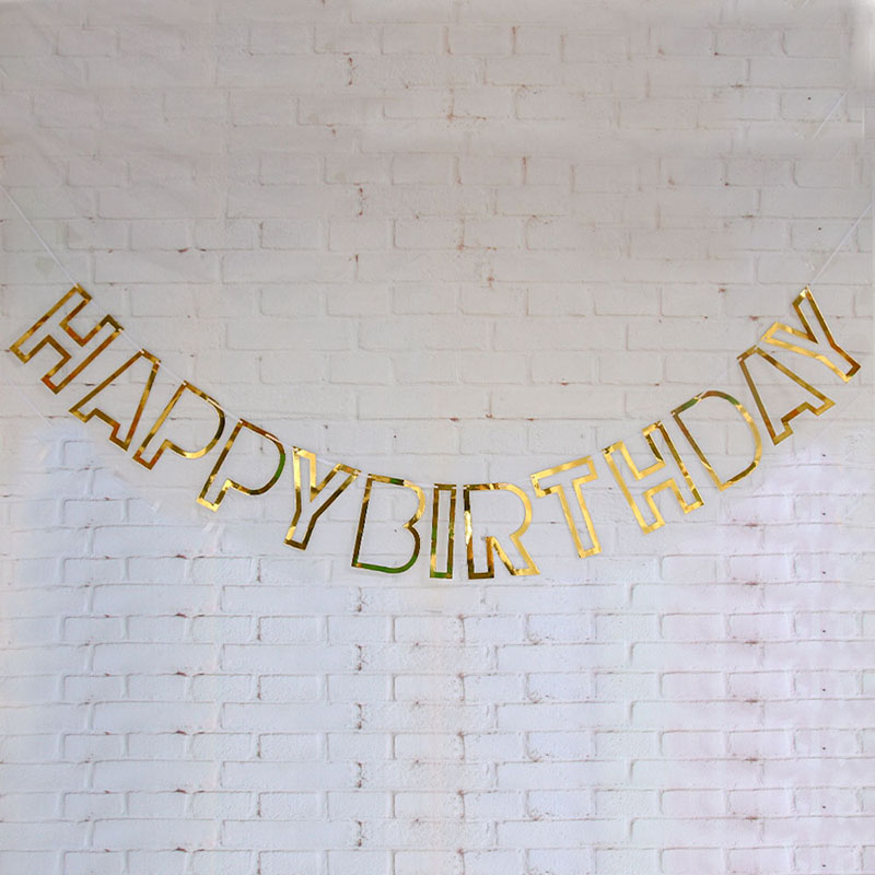 Chic Papier Gelukkige Verjaardag Banner Verjaardagsfeestje Decoraties Photo Booth Verjaardag Achtergrond Bunting Garland Vlaggen Decoraties: mirror gold