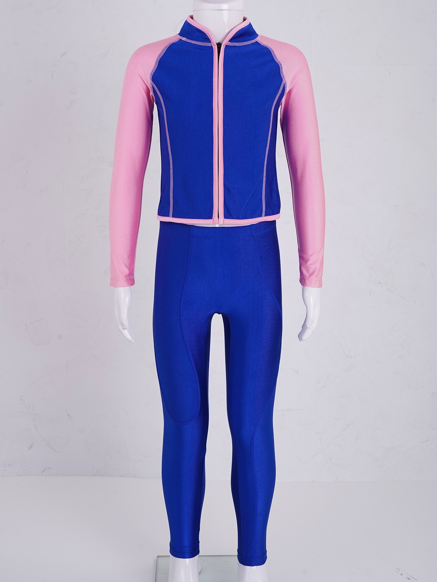 Toddler Girls Swimsuit Two-Piece Swimming Diving Bathing Suits Swimwear Long Sleeves Front Zipper Tops and Pants Set Rash Guards