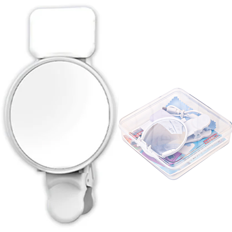 Selfie-reflectorspiegel Invullicht voor mobiele telefoon met stabiele clip Universele selfieclip aan de achterkant Spiegel Selfies Licht voor fotografie: Black