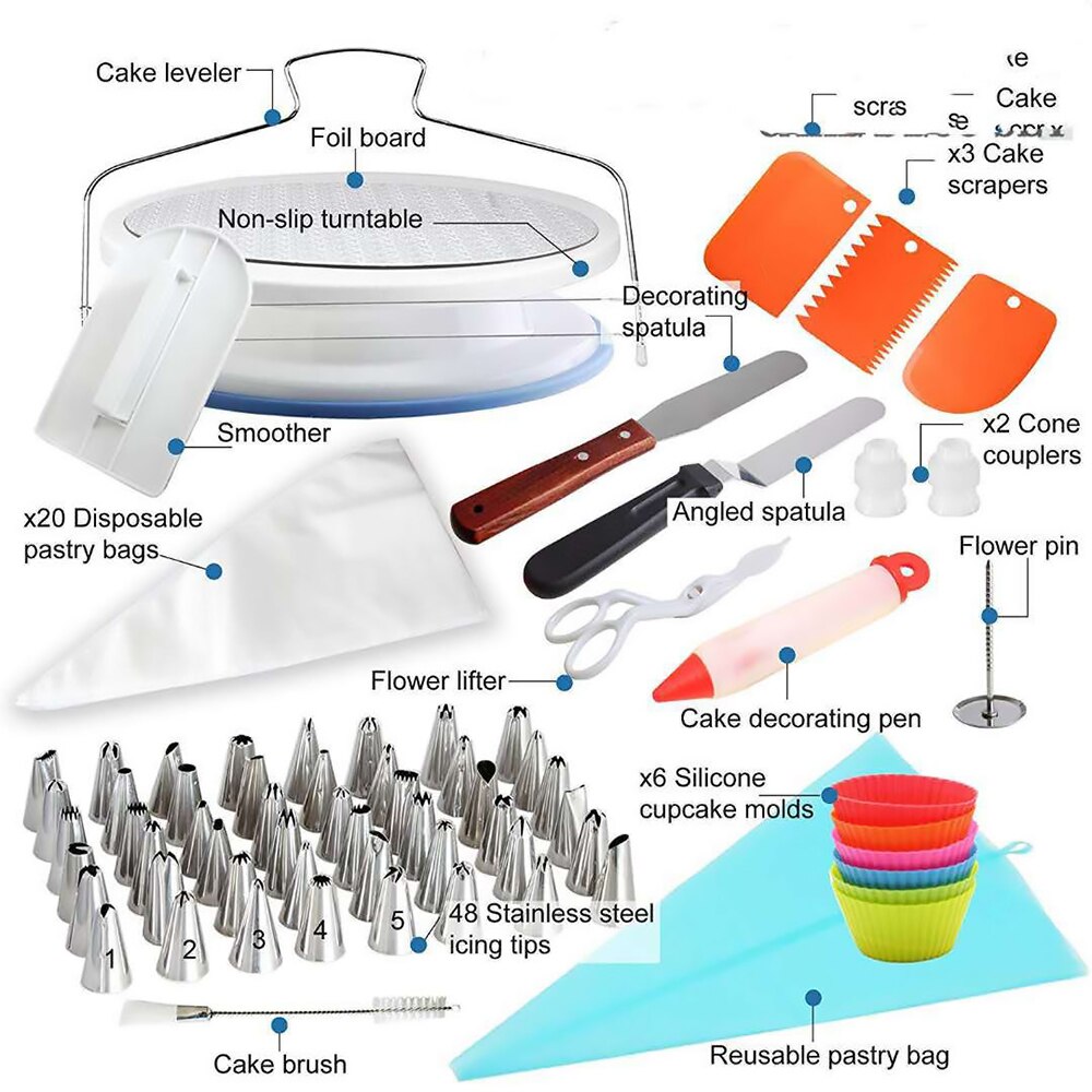 106PCS Cake Turntable Set Rotating Platform Multifunctional Cakes Decorating Tools Fondant Kit Kitchen Dessert Baking Supplies