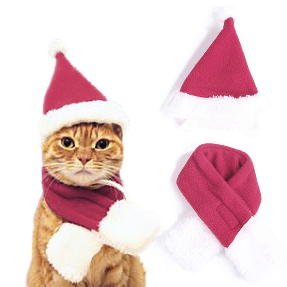 Noël chat costume chapeau écharpe cape animal de compagnie déguisement chiot chaton rouge ajoute une atmosphère festive: 1MZM