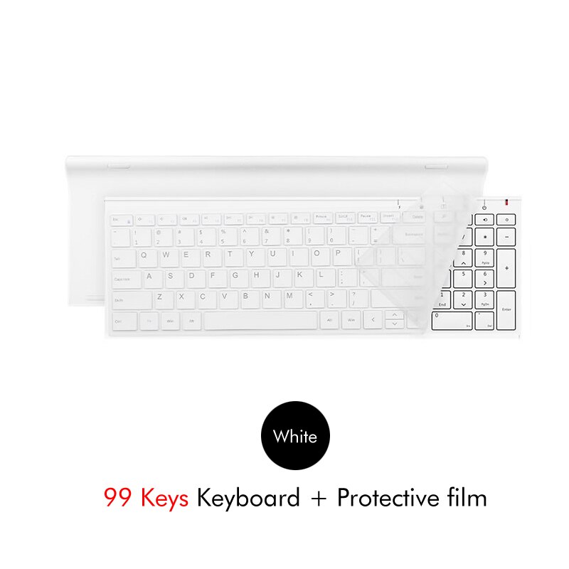 B.O.W 2.4Ghz Wireless Keyboard, 10 Keys Slim Matte Metal Ultra thin Rechargeable Full Size Keyboard Kits with Nano USB Receiver: White 99Keys