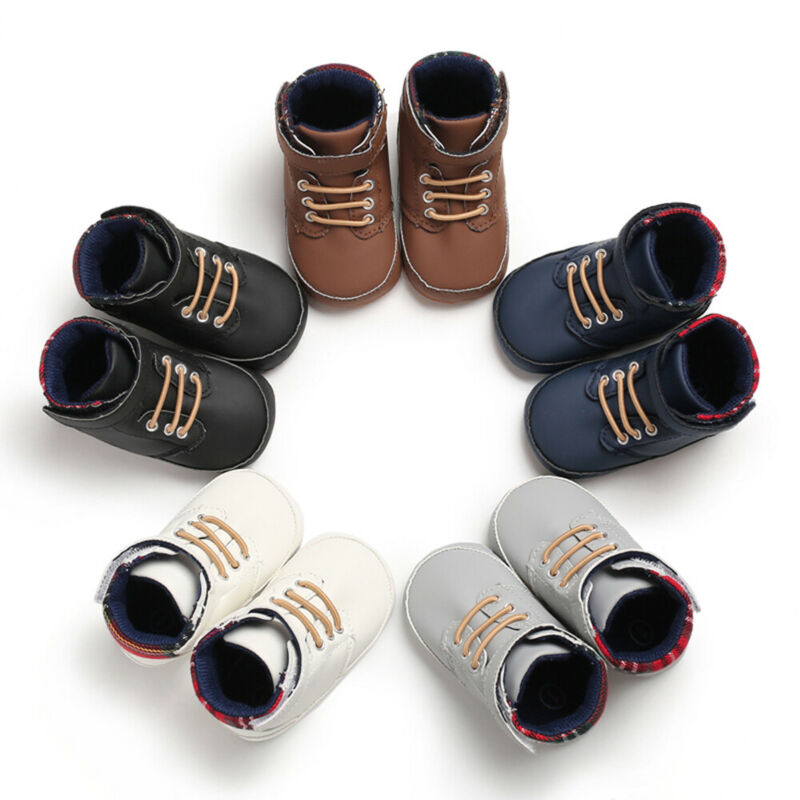 Mode Winter Peuter Meisjes Jongens Laarzen Lace-up Crib Schoenen PU Leer Plaid Pasgeboren Baby Prewalker Zachte Zool sneakers
