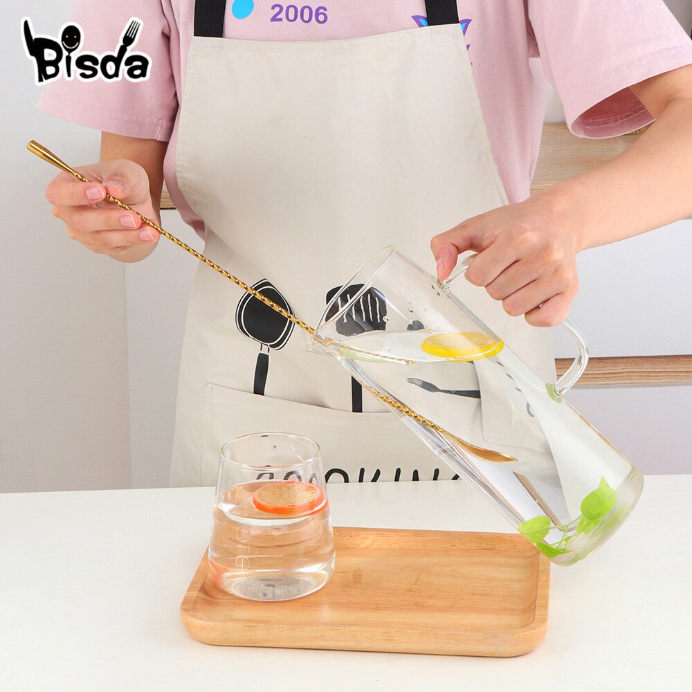 5Pcs Stainless Steel Bar Spoon Cocktail Swizzle Sticks Long Handle Mixing Spoon Teadrop Stirrer Muddlers Bartender Bar Tool 40cm