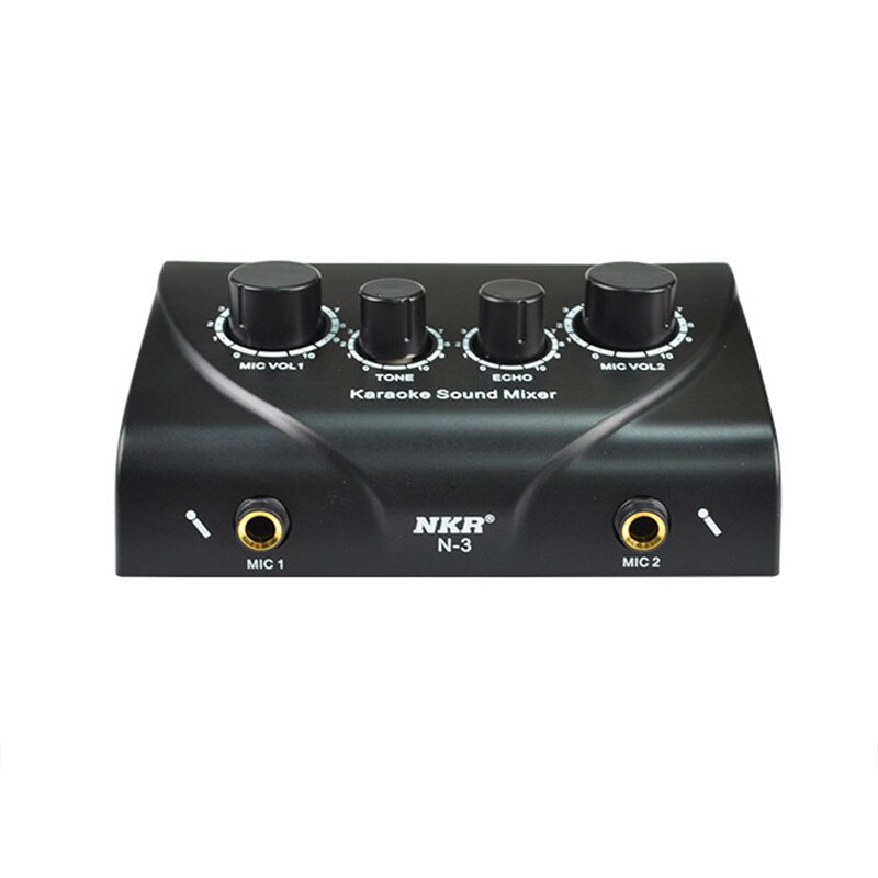 Tragbarer audiomixer mit zwei mikrofoneingängen für verstärker und mikrofone – ideal für karaoke und mehr.