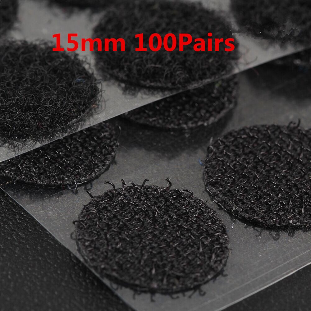 10/15mm Rond Points Autocollant Velcro Auto-Adhésif Fort Ruban D'attache En Nylon de Boucle De Crochet de Matériel De Couture Travaux Manuels Accessoire: Black 15mm 100Pairs