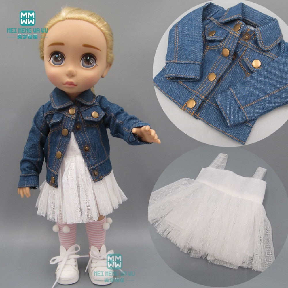 Ropa de muñeca se adapta a 40cm muñeca chaqueta vaquera falda blanca