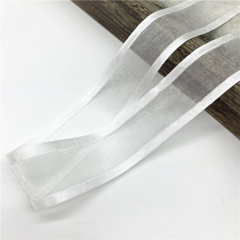 Cinta de Organza con borde satinado, cinta blanca y negra de 10/15/20/25/38mm para Lazo, decoración de boda, Navidad, artesanías de envoltura de manualidades hechas a mano