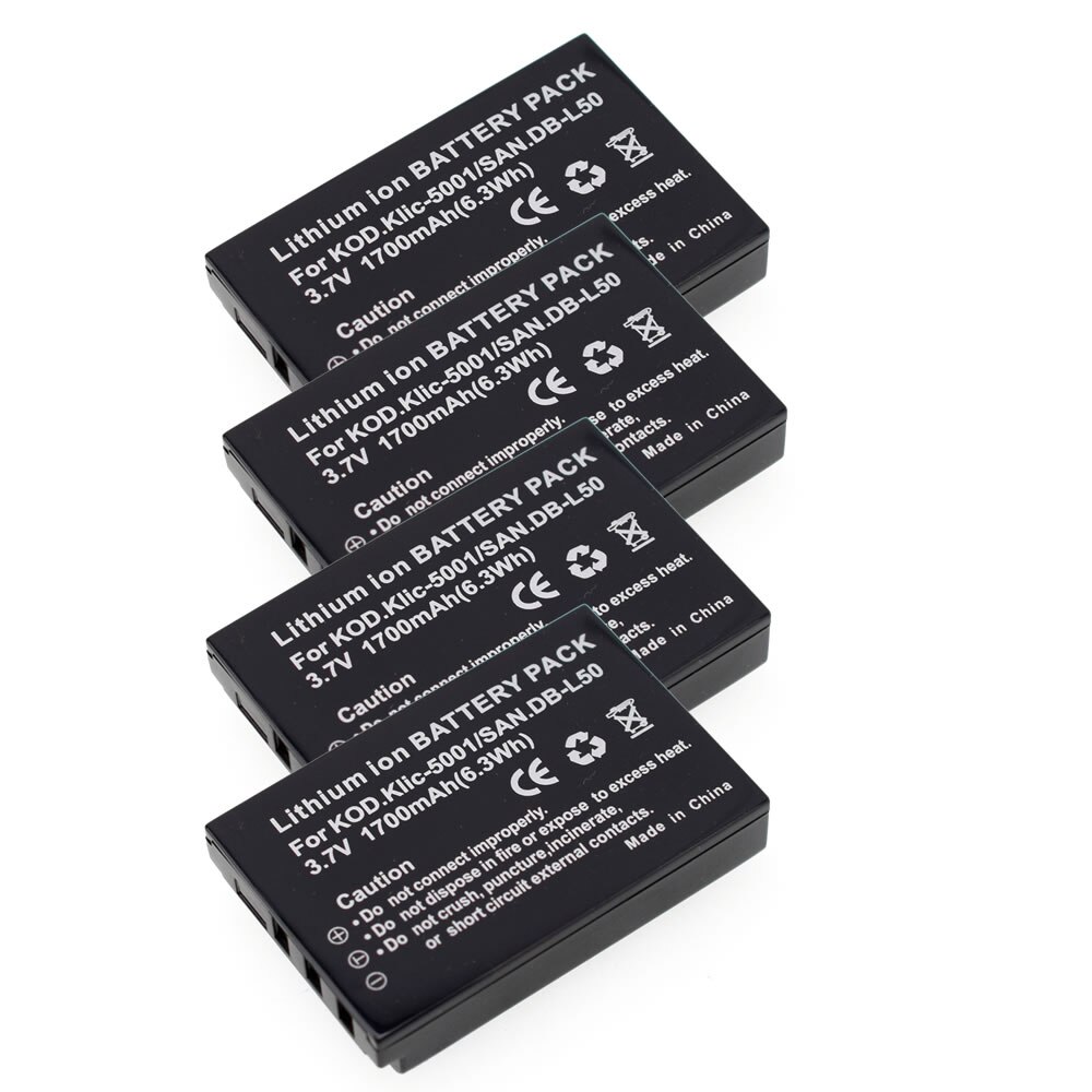 4x 1700mAh Replacement Battery for Kodak KLIC-5001 EasyShare DX6490 P850 P880 DX7440 DX7590 Z760 Z730 DX7630