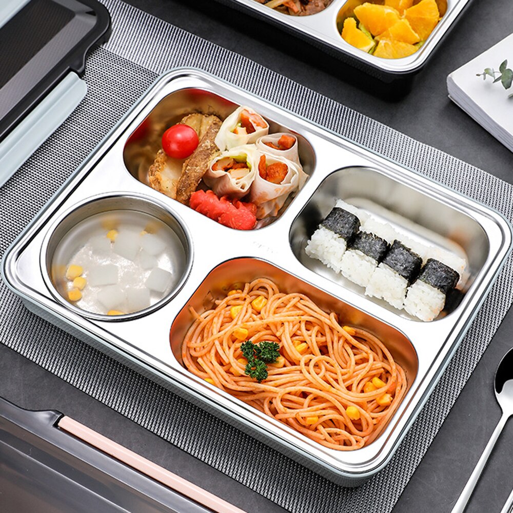 18/8 Stainless Steel 2/3/4 Section Divided Dinner Tray Meal Dish Lunch Box Plate Fast Food Containers for Students Staffs Worker