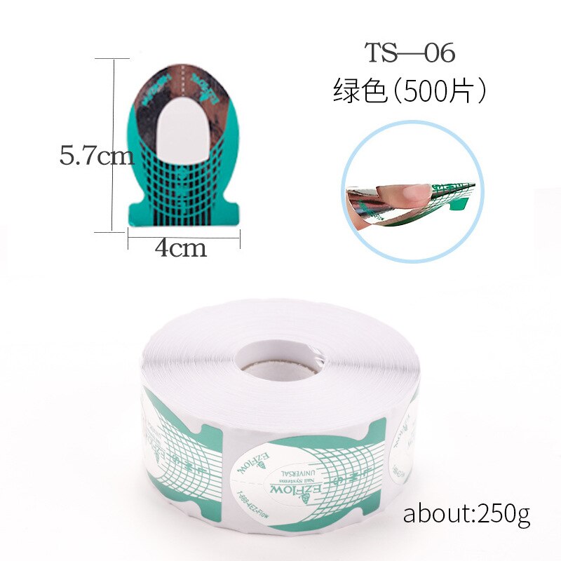 500pcs Top Tips Nail Extension Forms Nail Forms French Curve Sticker UV Gel Building Self-Adhesive: TS-06-green