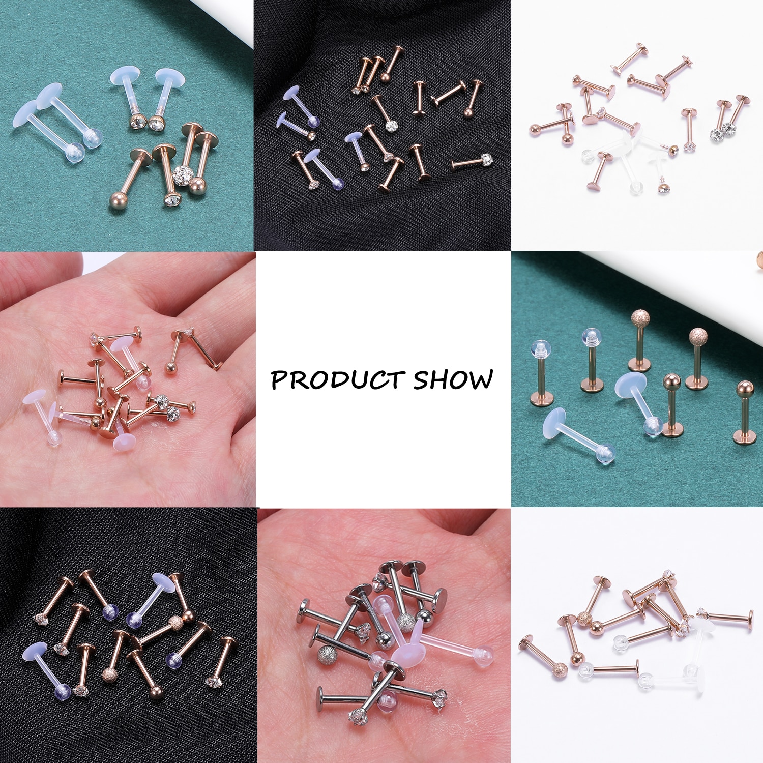 12~16Pcs/Lot Stainless Steel Lip Labret Piercing Studs Set Lengua Monroe Barbell Lip Ring Tragus Cartilage Conch Ear Piercing