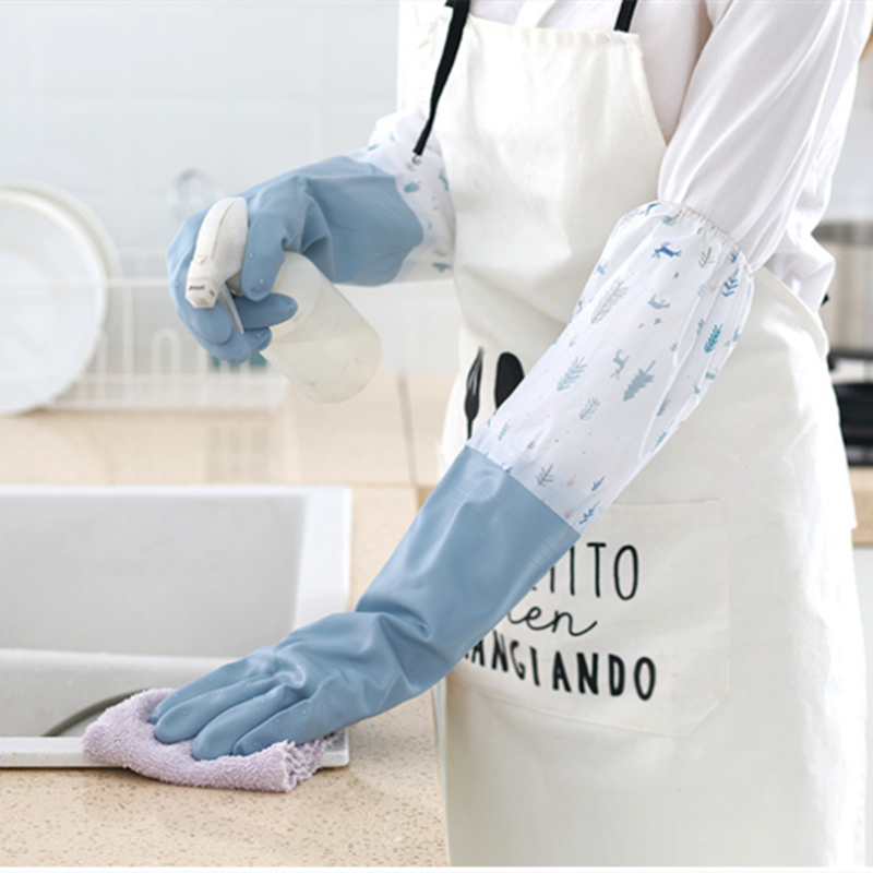 Guantes de goma para lavar platos, manoplas de látex impermeables para limpieza del hogar, con forro aterciopelado de algodón para Cocina