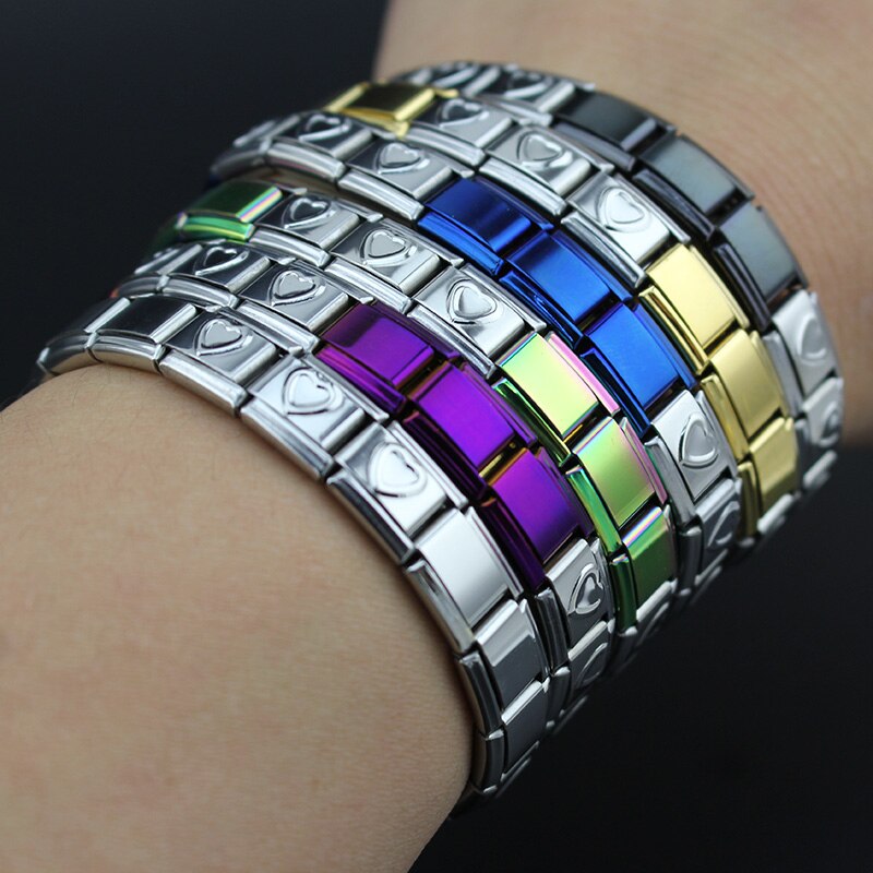 Hapiship 9mm Breite Herz Schwarz Gold Lila Blau Farbe Edelstahl Armbinde Armreif Für Mann Frauen G037