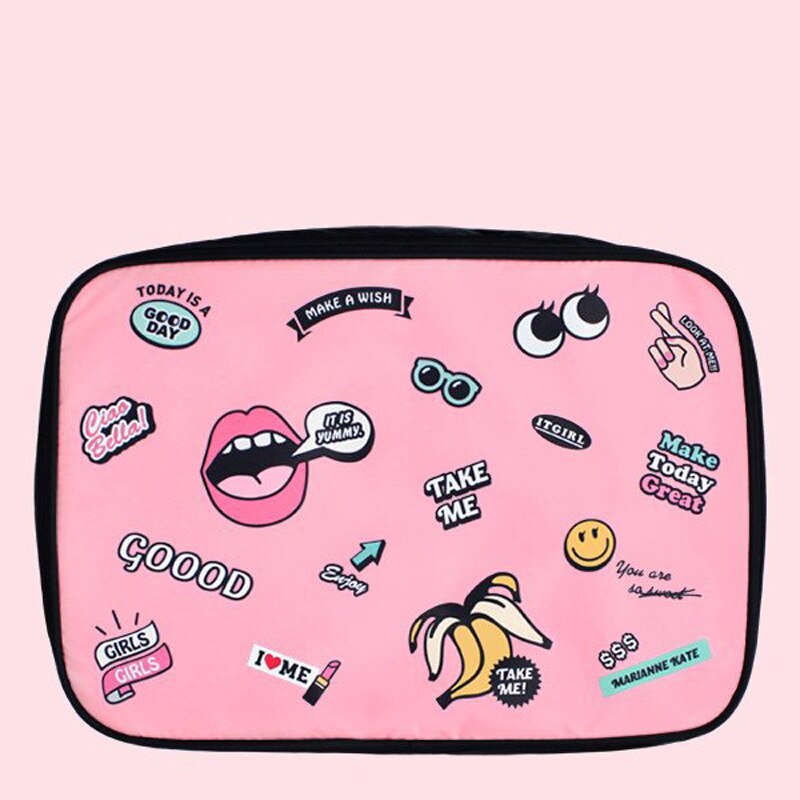 Bolso para cosméticos con caricaturas para mujer, estuches de maquillaje portátil, gran capacidad, almacenamiento de artículos de aseo, bolso organizador de maquillaje, bolsa de viaje,: Pink good L