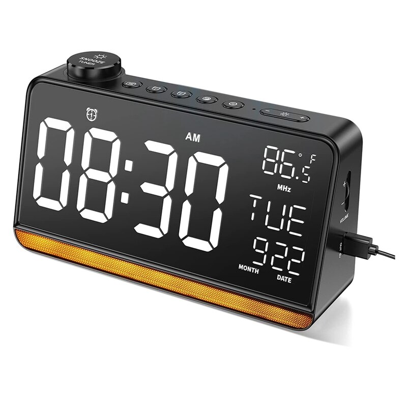 Radio-réveil numérique pour chambre à coucher, 9 pouces, avec chargeur USB, double réveil, 4 fonctions sonores de sommeil: Default Title