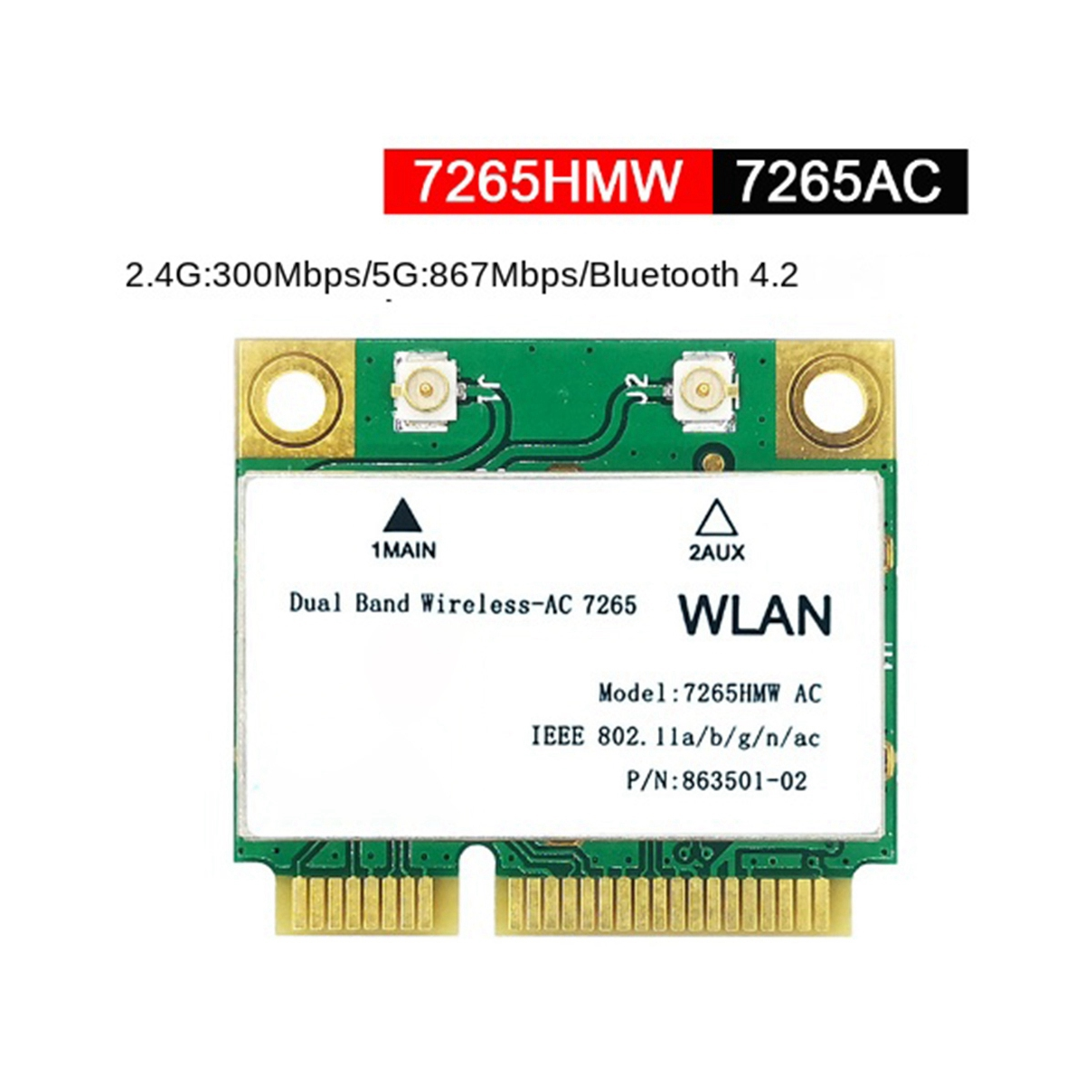 1200M WiFi Wireless LAN Dual Band 2.4G 5Ghz Bluetooth 4.2 Gigabit Wireless LAN Adapter for Win7 Win8 Win10 Linux 7265HMW