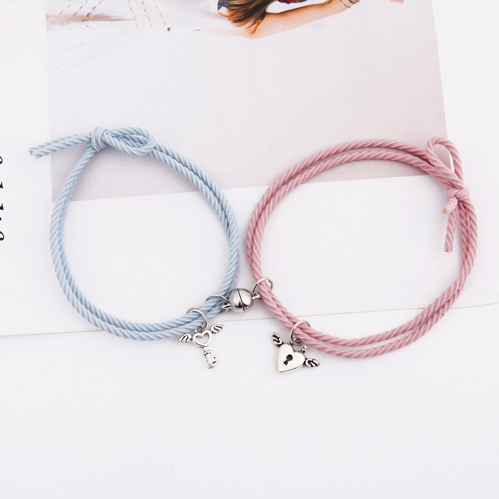 2 pz/set cuore magnetico attraente coppia bracciale ciondolo gioielli belli Charms braccialetto corda braccialetti per le donne e gli uomini