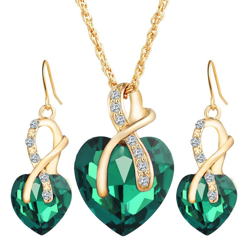 Luxe Bruiloft sieraden sets Partij Ketting Oorbellen Zirkoon Versiering Charm Vrouwen Party Fitting: Groen