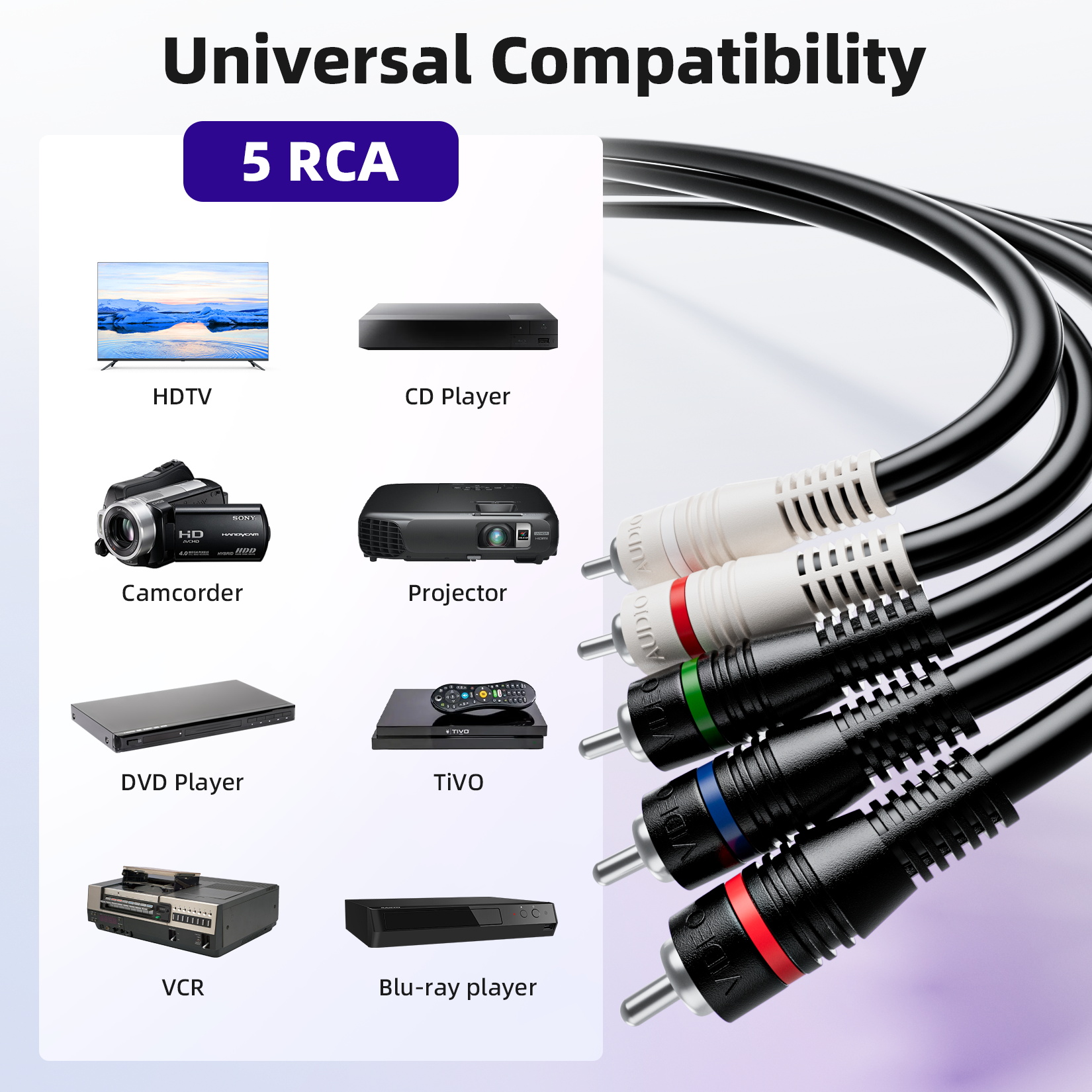 5 rca ypbpr-komponentenkabel mit rgb-Audio--komponentenkabel, 6ft 1.8m ypbpr-Video-/audiokabel für dvd-Spieler, einstellen-oben-Kasten, tv-Kasten und hdtv