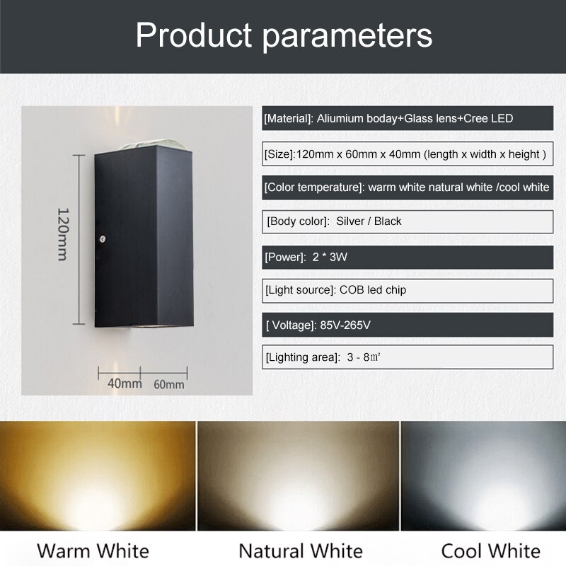 Led Wandlamp Aluminium Outdoor IP65 Waterdichte Up Down Wandlamp Voor Thuis Trap Slaapkamer Bedlampje Gang Verlichting ZBD0003