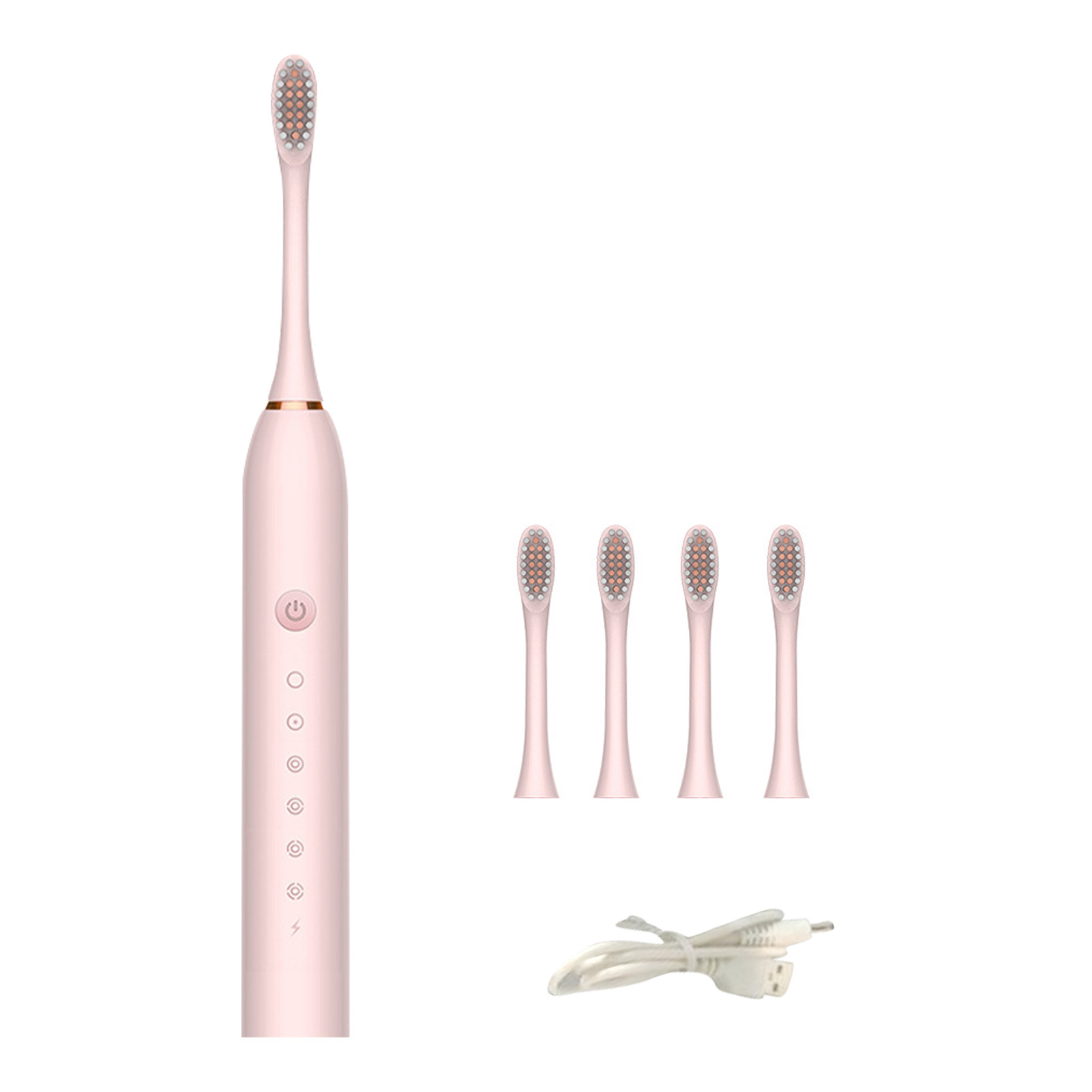 Cepillo de dientes eléctrico portátil para adultos, recargable por USB con cabezal, 6 modos de higiene bucal, impermeable, vibración Sónica, para el hogar: Rosa