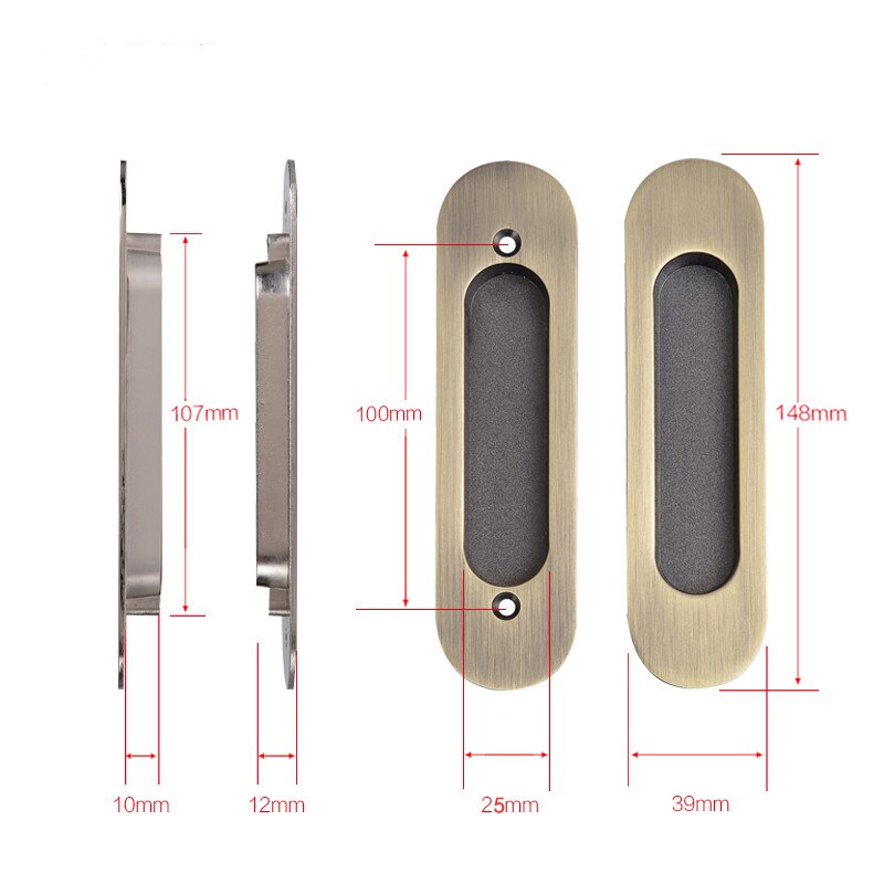 Sliding door embedded handle zinc alloy bronze recessed handle a pair hidden handle