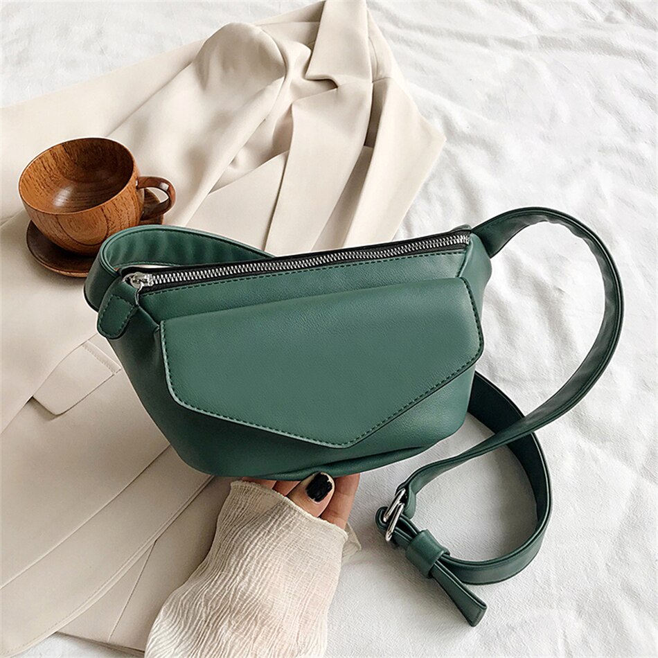 Casual Waist Bags for Women Leather Shoulder Bag Travel Small Chest Bag Female Fanny Pack Belt Purses Ladies Crossbody Bolsos: Green waist bag