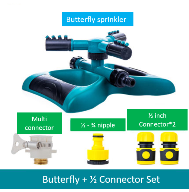 360 Degree Rotating Sprinkler / Watering Irrigation Water Sprayer Agricultural Garden Landscape Lawn Garden Tools Rotary: Butterfly DN15 Set