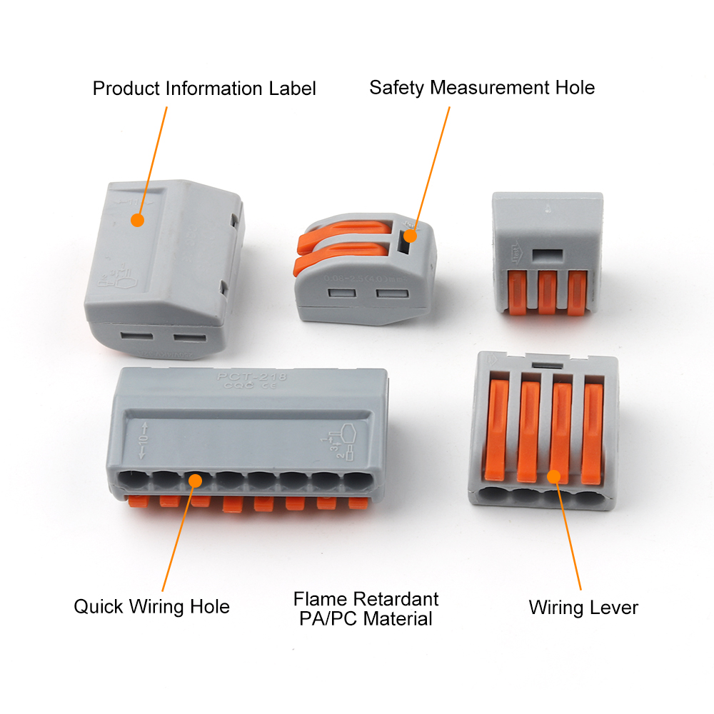 Connecteurs rapides de fil de levier, 2 trous, 3 trous, 4 trous, 5/8 trous, épissure électrique, borniers compacts, câblage, ensemble pour AWG28-12, 10 pièces