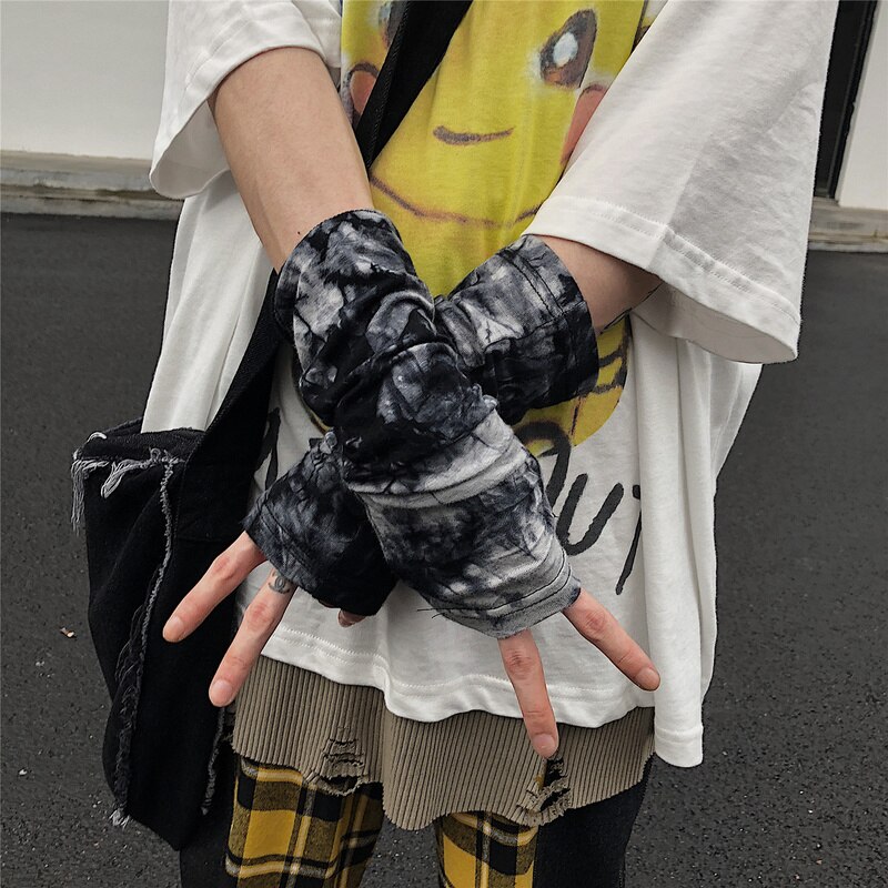 4 Stijl Koppels Japanse Harajuku Vingerloze Handschoenen Manchet Tie Dye Print Gothic Punk Stijl Lange Mouw Arm Mode Handschoen Streetwear