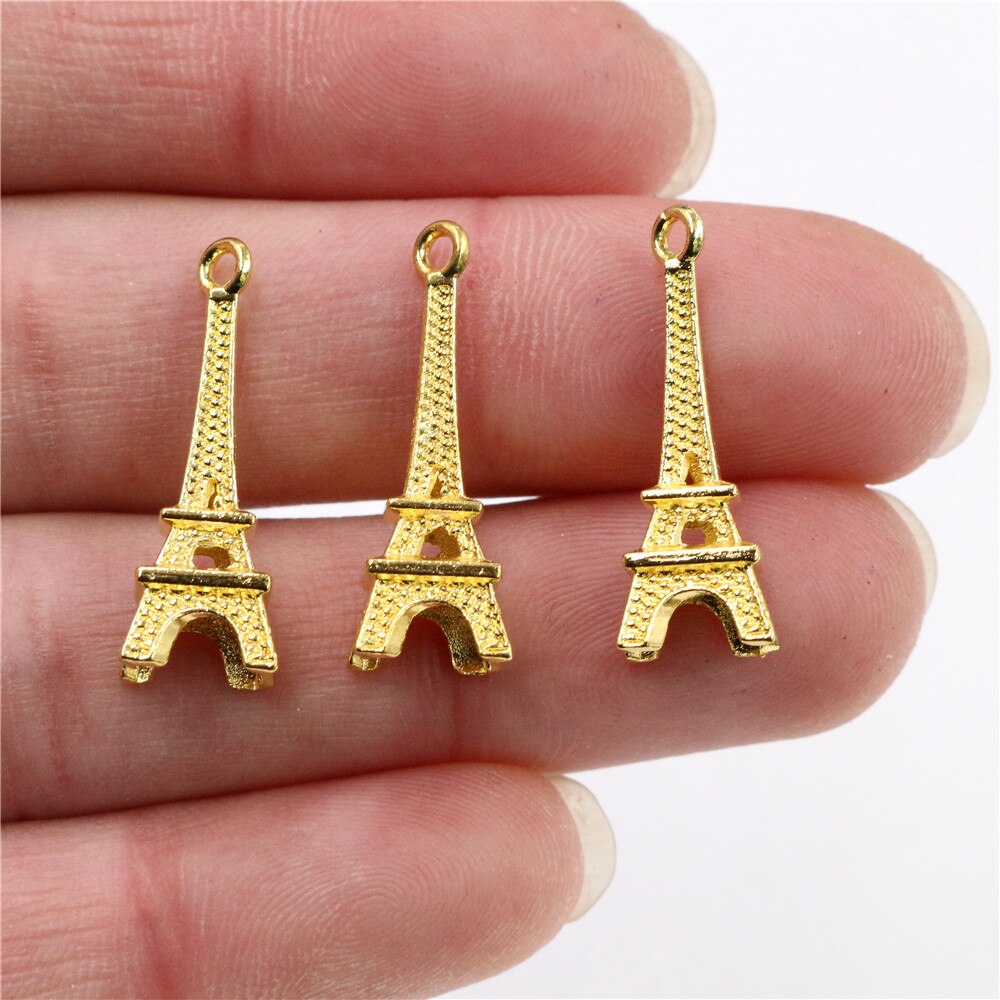 Pingente feito à mão dos encantos da torre eiffel: diy para a colar do bracelete 24x8mm 30 pçs bronze chapeado de prata antigo e cores do ouro: Q2-03