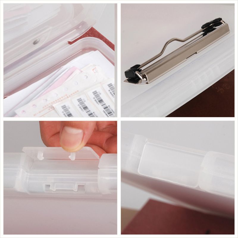 A4 Plastic Storage Clipboard File Box Case Document File Folders Clipboard Writing Pad Stationery School Office Supplies G88D