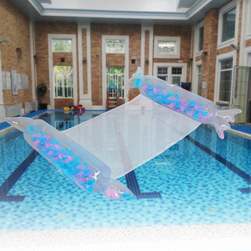 PVC inflatable water floating bed with net can be folded, double backrest floated row: L