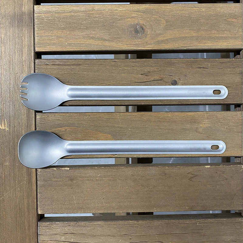 Outdoor Flatware Long Handle Half Frosted Spoon Titanium Cutlery Picnic Camping Tableware Reusable Fork Set Lightweight